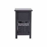 Grey Bedside Table with Wicker Basket