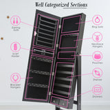 La Bella Black Mirror Jewellery Cabinet LOWE 146cm Organiser 2 Drawers