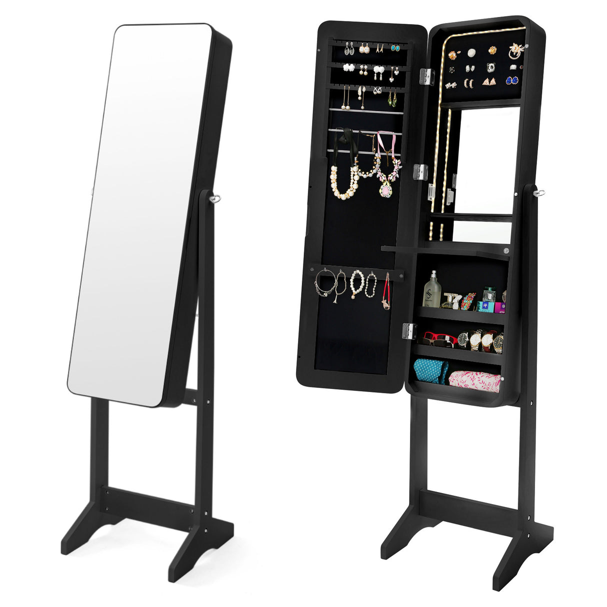 La Bella Black Mirror Jewellery Cabinet FLASHY 146cm Organiser LED