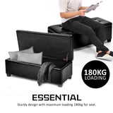 La Bella 102cm Black Storage Ottoman Stool Leather