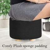 La Bella 2 Set Black Fabric Ottoman Round Wooden Leg Foot Stool