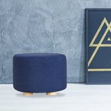 La Bella Dark Blue Fabric Ottoman Round Wooden Leg Foot Stool