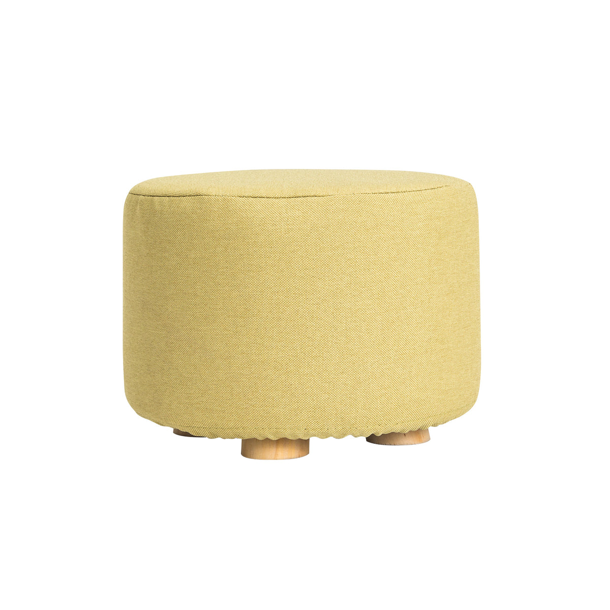 La Bella Mustard Yellow Fabric Ottoman Round Wooden Leg Foot Stool ...