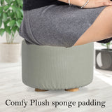 La Bella Grey Fabric Ottoman Round Wooden Leg Foot Stool