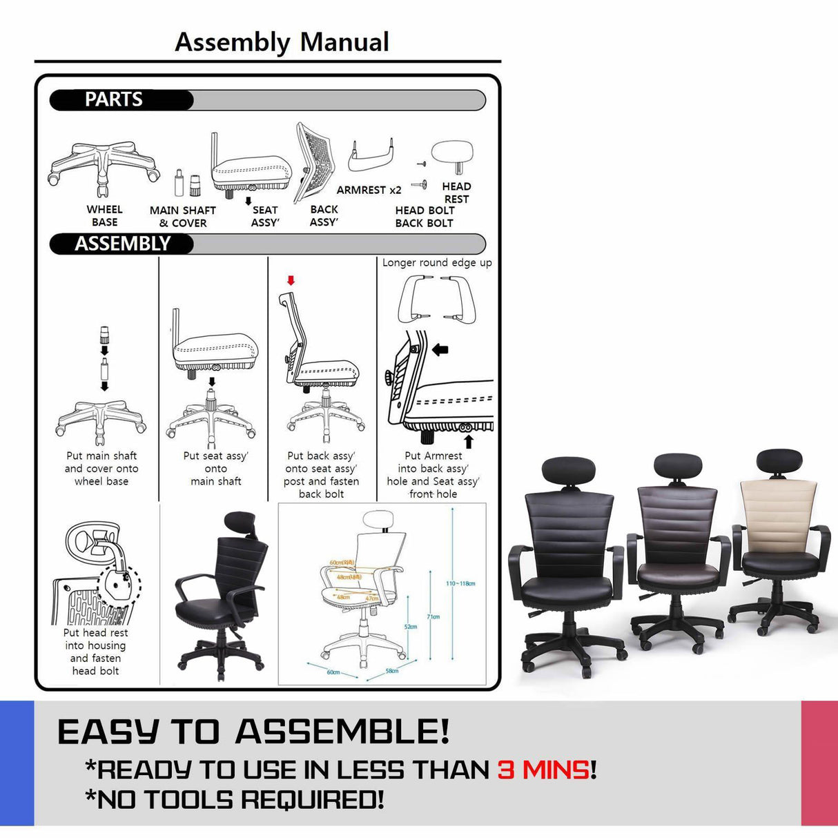 Korean Black Office Chair Ergonomic Cozy