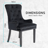 La Bella Black French Provincial Dining Chair Ring Studded Lisse Velvet Rubberwood