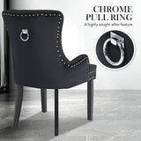 La Bella 2 Set Black French Provincial Dining Chair Ring Studded Lisse Velvet Rubberwood