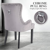 La Bella 4 Set Grey French Provincial Dining Chair Ring Studded Lisse Velvet Rubberwood