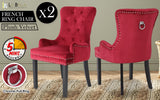 La Bella 2 Set Bordeaux Red French Provincial Dining Chair Ring Studded Lisse Velvet Rubberwood