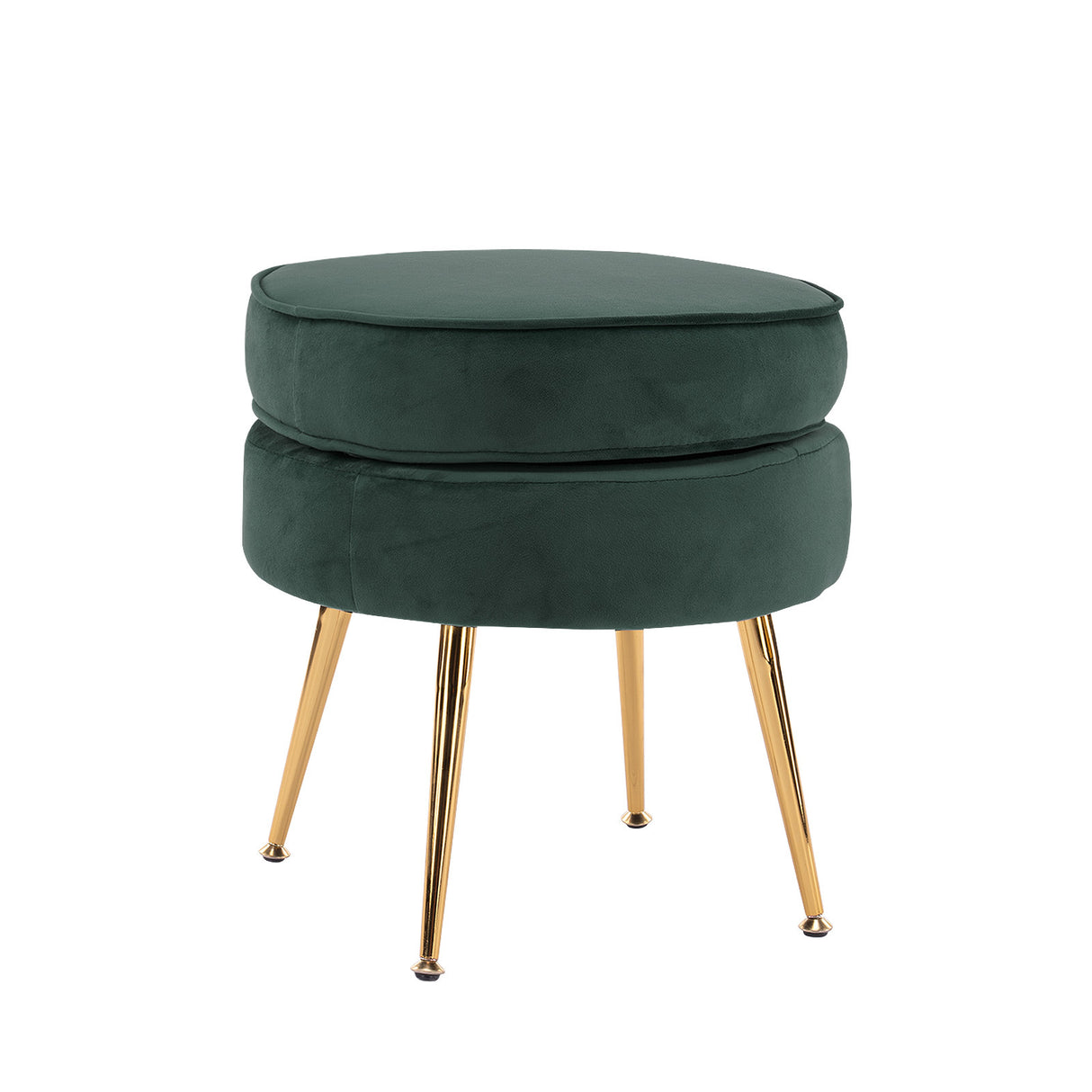 La Bella Green Round Ottoman Foot Stool Velvet Fabric Metal Leg