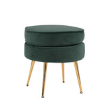 La Bella Green Round Ottoman Foot Stool Velvet Fabric Metal Leg