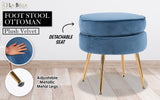 La Bella Navy Blue Round Ottoman Foot Stool Velvet Fabric Metal Leg