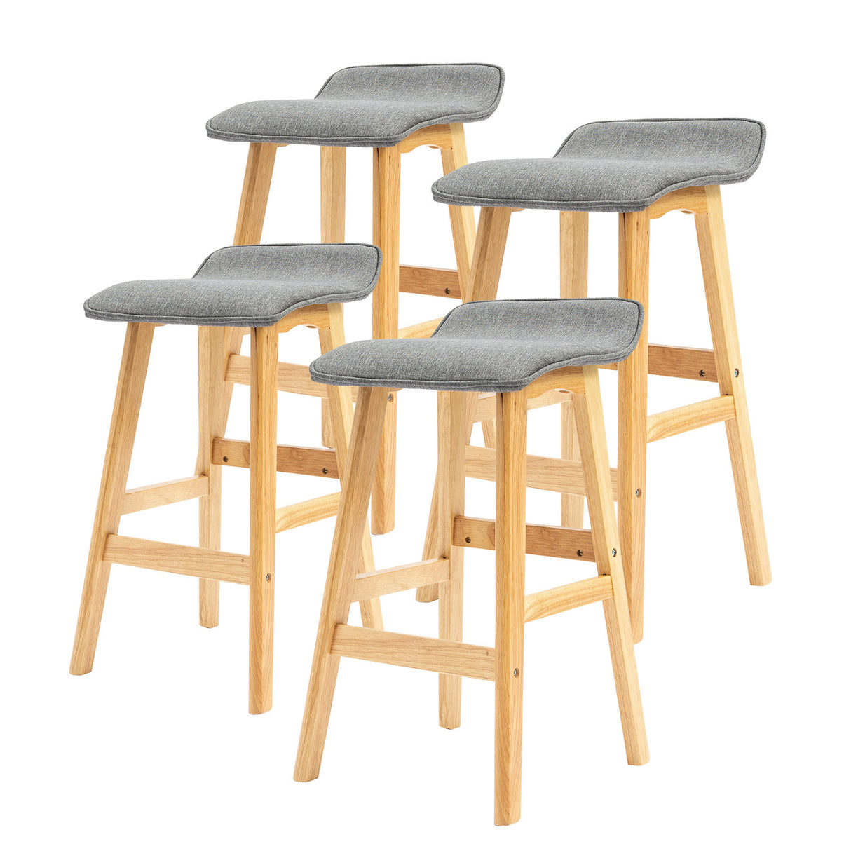 La Bella 4 Set 65cm Grey Wooden Bar Stool DARA Fabric