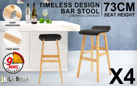 La Bella 4 Set 73cm Black Wooden Bar Stool DARA Fabric