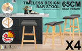 La Bella 4 Set 65cm Black Wooden Bar Stool DARA Leather