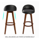 La Bella 4 Set 72cm Black Brown Wooden Bar Stool Leila Leather