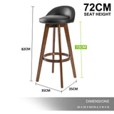 La Bella 4 Set 72cm Black Brown Wooden Bar Stool Leila Leather