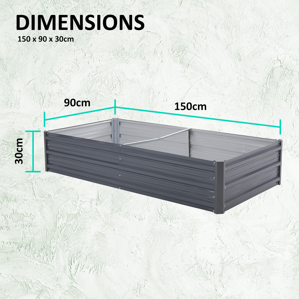 Home Ready 150 x 90 x 30cm Grey Raised Garden Bed Galvanised Steel Planter