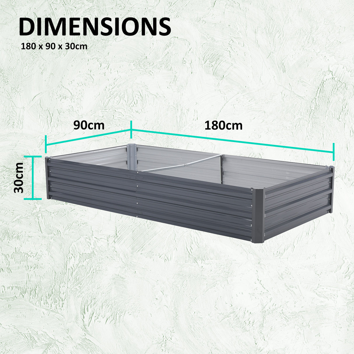 Home Ready 180 x 90 x 30cm Grey Raised Garden Bed Galvanised Steel Planter