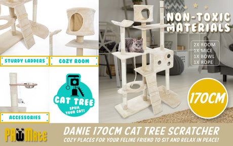 Paw Mate 170cm Beige Cat Tree Danie Multi Level Scratcher