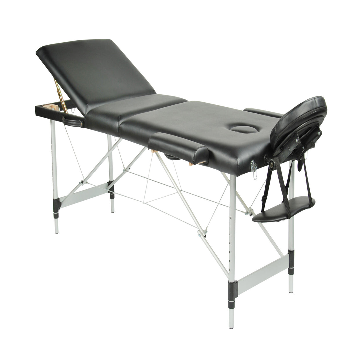 YES4HOMES Black 3 Fold Portable Aluminium Massage Table Massage Bed Beauty Therapy