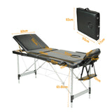 YES4HOMES Black 3 Fold Portable Aluminium Massage Table Massage Bed Beauty Therapy