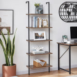 YES4HOMES Industrial Ladder Shelf Wood Wall-Mounted Bookcase Storage Rack Shelves Display