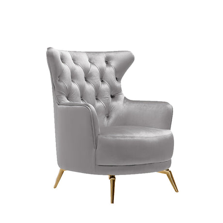 Grand Tufted Lounge - Light Grey Velvet - Gold Legs