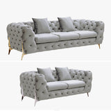 Grand Tufted Lounge - Light Grey Velvet - Gold Legs