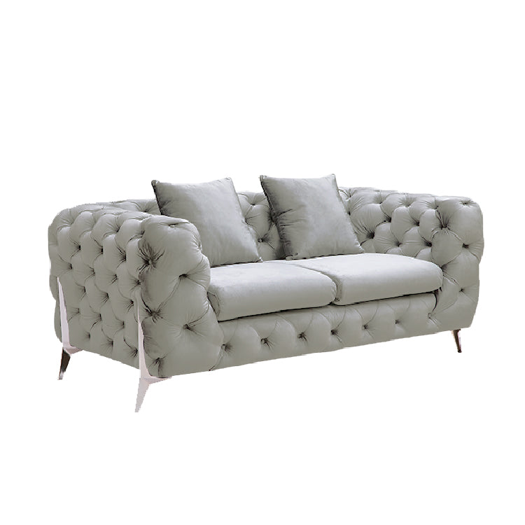 Grand Tufted Lounge - Light Grey Velvet - Silver Legs