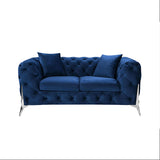 Grand Tufted Lounge - Blue Velvet - Silver Legs