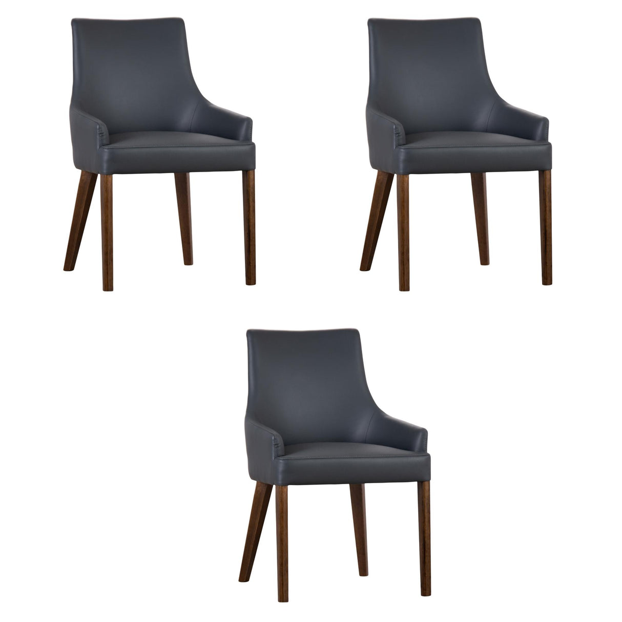 Tuberose Dining Chair Set of 3 PU Leather Solid Acacia Wood Furniture Dark Grey