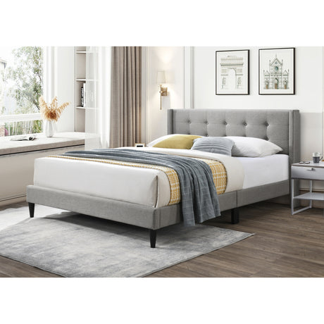 Delilah Double Bed Tufted Button Headboard Fabric Upholstered - Light Grey