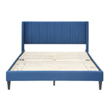 Samson Double Bed Winged Headboard Fabric Upholstered - Blue