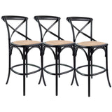 Aster 3pc Crossback Bar Stools Dining Chair Solid Birch Timber Rattan Seat Black