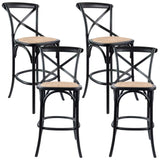 Aster 4pc Crossback Bar Stools Dining Chair Solid Birch Timber Rattan Seat Black