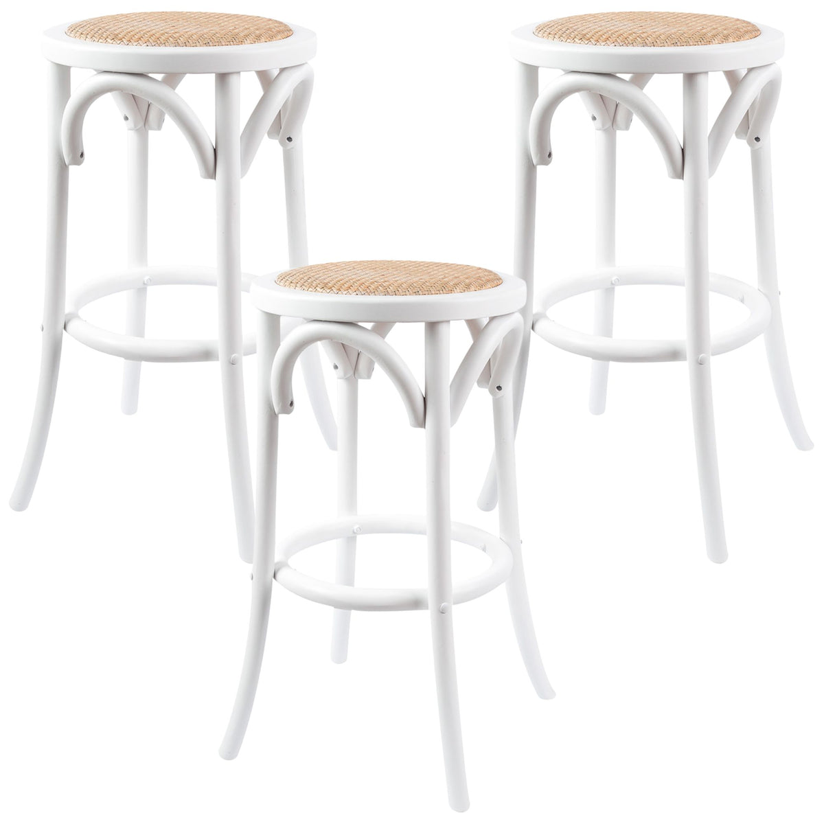 Aster 3pc Round Bar Stools Dining Stool Chair Solid Birch Wood Rattan ...