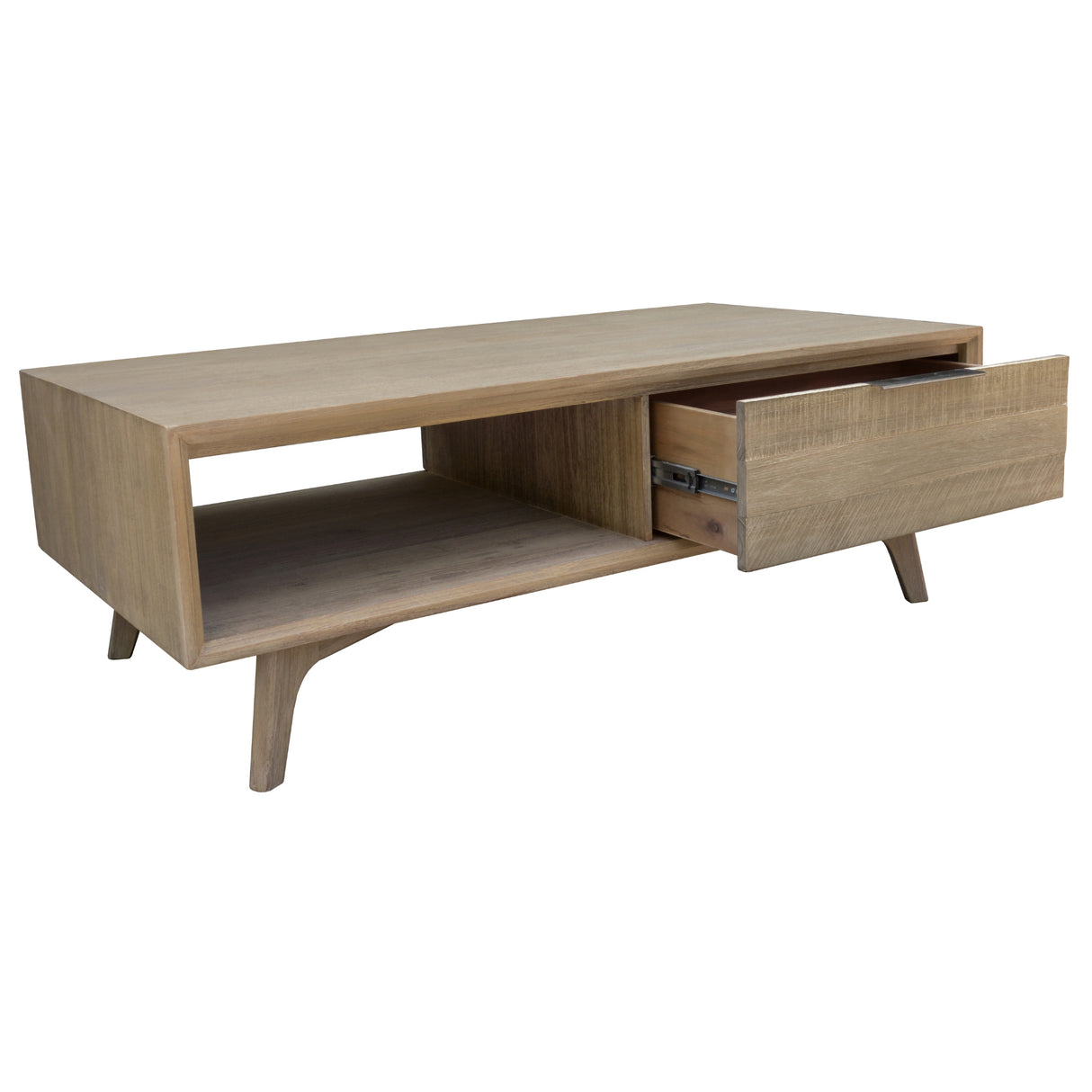 Tyler 130cm Coffee Table 2 Drawer Solid Acacia Timber Brushed Smoke