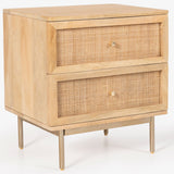 Martina Bedside Table 2 Drawer Storage Cabinet Solid Mango Wood Rattan