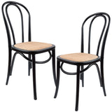 Azalea Arched Back Dining Chair 2 Set Solid Elm Timber Wood Rattan Seat - Black