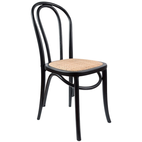 Azalea Arched Back Dining Chair 4 Set Solid Elm Timber Wood Rattan Seat - Black