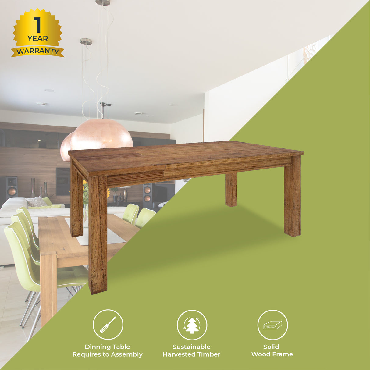 Birdsville Dining Table 190cm Solid Mt Ash Wood Home Dinner Furniture - Brown