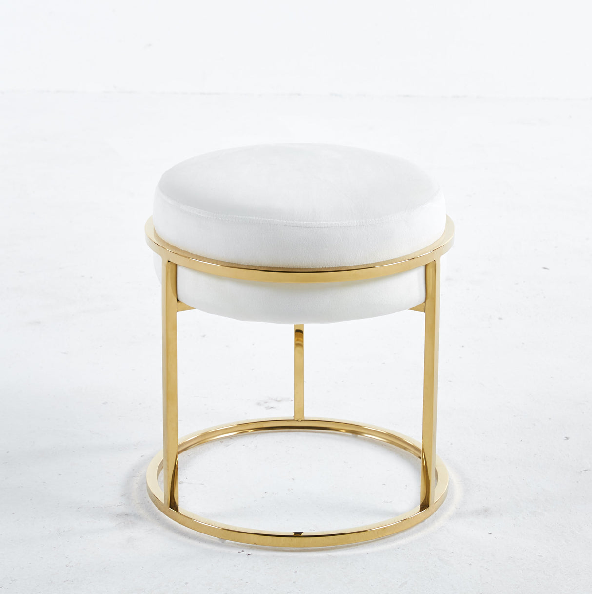 Interior Ave - Soho White Velvet & Gold Ottoman Footstool