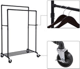 SONGMICS Industrial Pipe with Double Hanging Rail Clothes Rack on Wheels load of 110 Kg