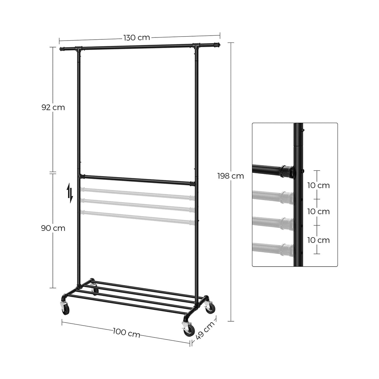 SONGMICS Industrial Clothes Rack on Wheels Maximum load of 110 Kg