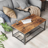 VASAGLE Industrial Rectangle Coffee Table with Storage Shelf Rustic Brown