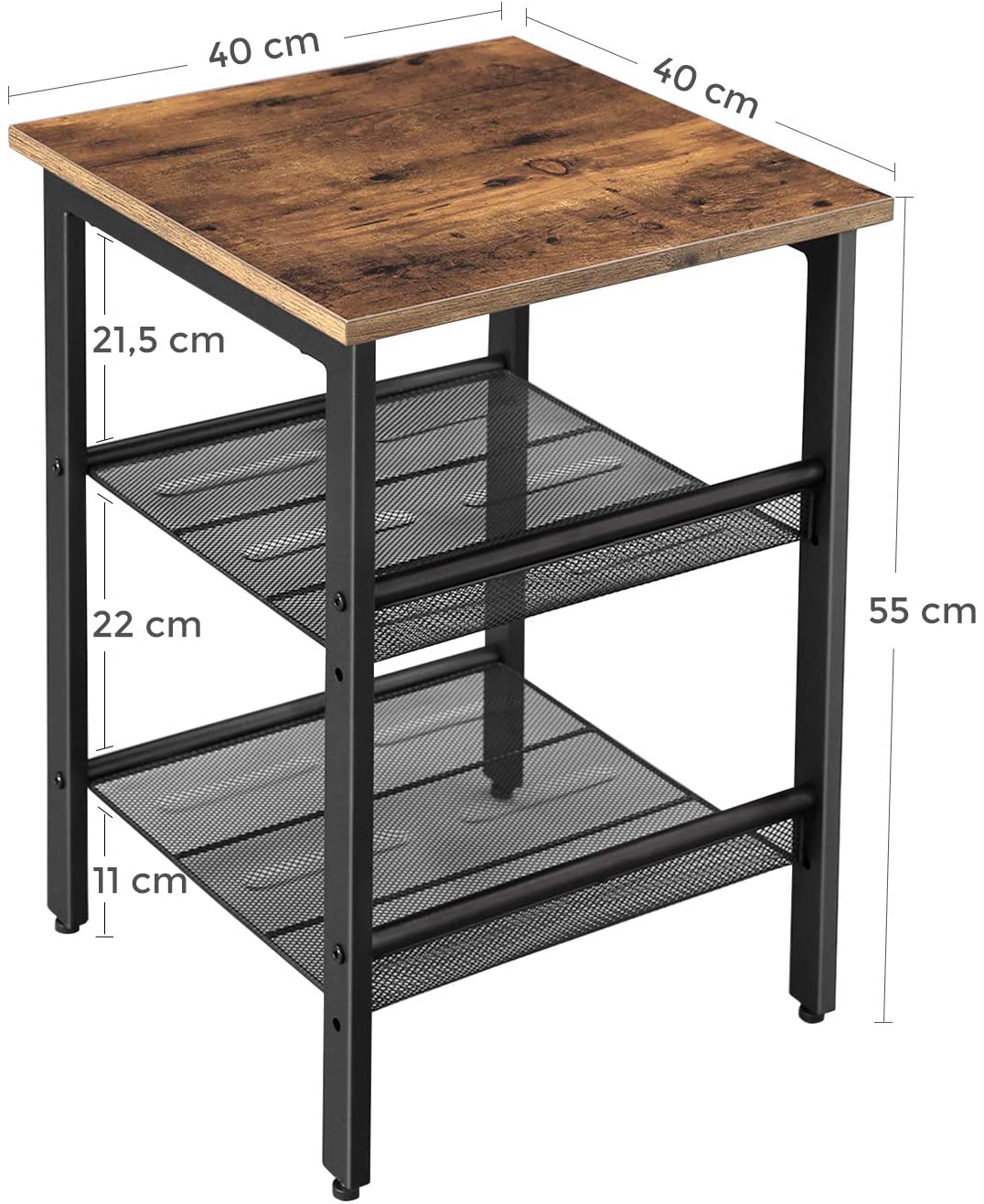 VASAGLE Side Table with 2 Mesh Shelves