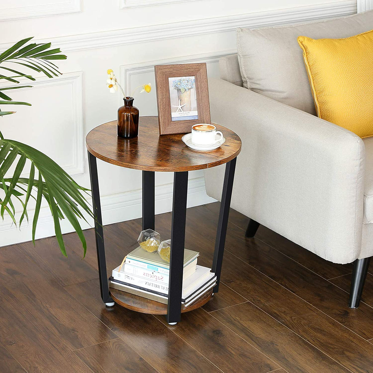 VASAGLE Round Side Table with Shelf