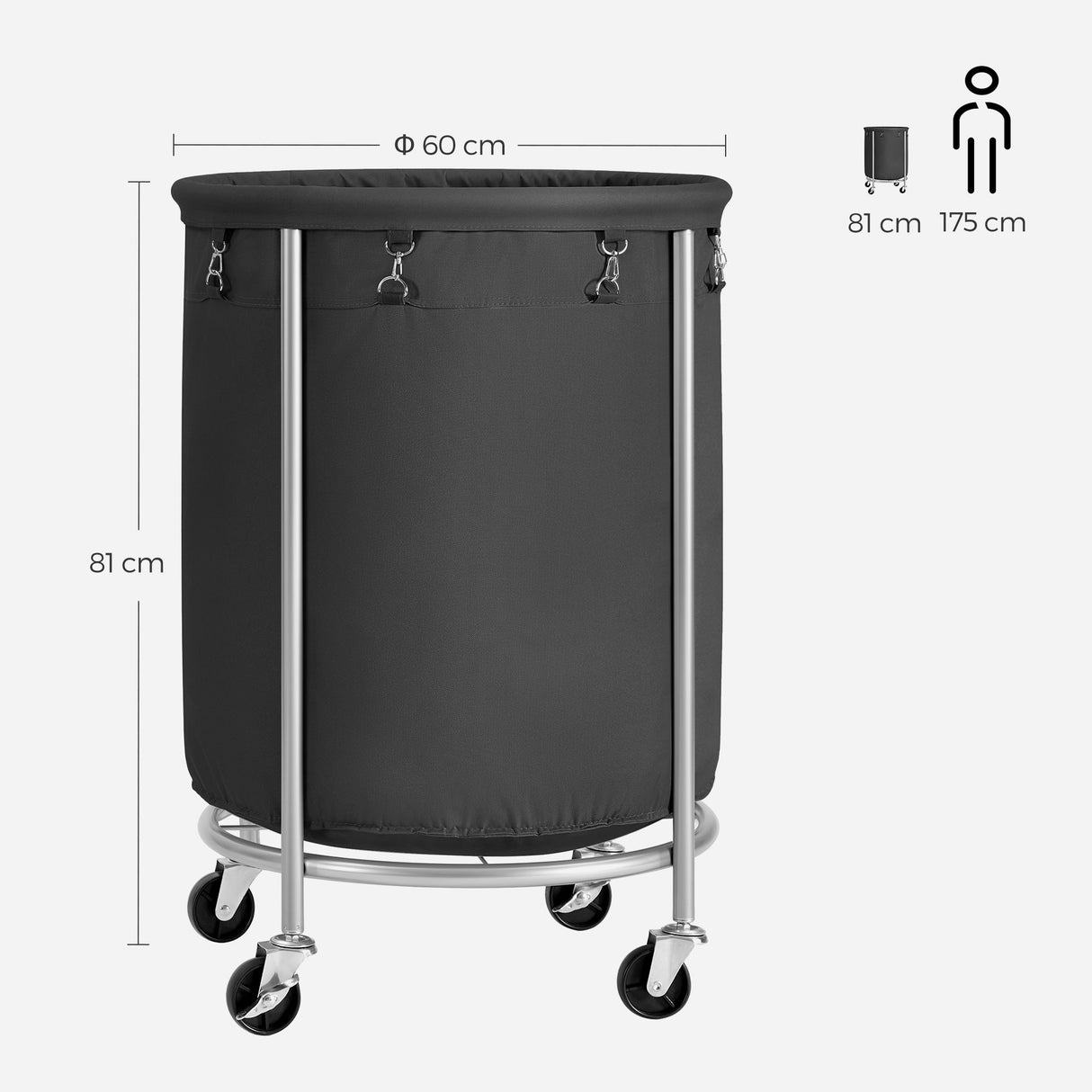 SONGMICS Laundry Basket with Wheels Black