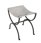 Small Black Dining Bench Seat with Woven Stainless Steel Top